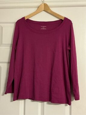 Talbots Long Sleeve Scoop Neck Tee in Magenta